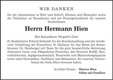 Traueranzeige Hermann Hien