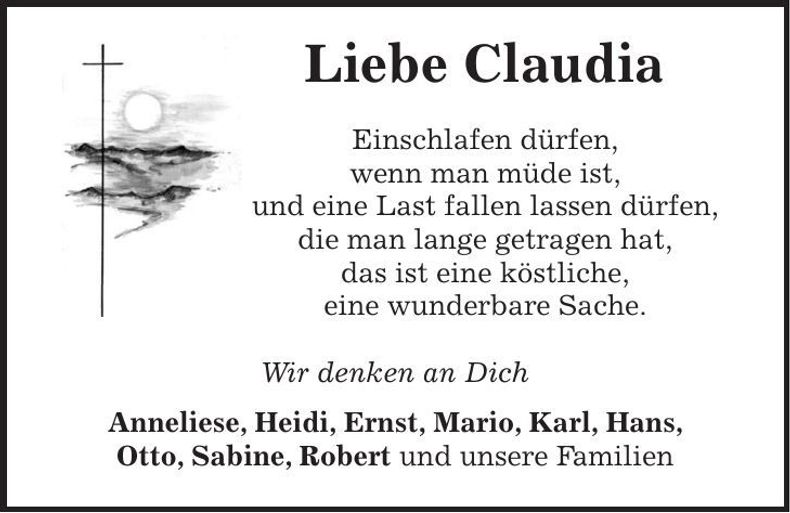 Traueranzeige Claudia Brett