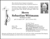 Traueranzeige Sebastian Wittmann