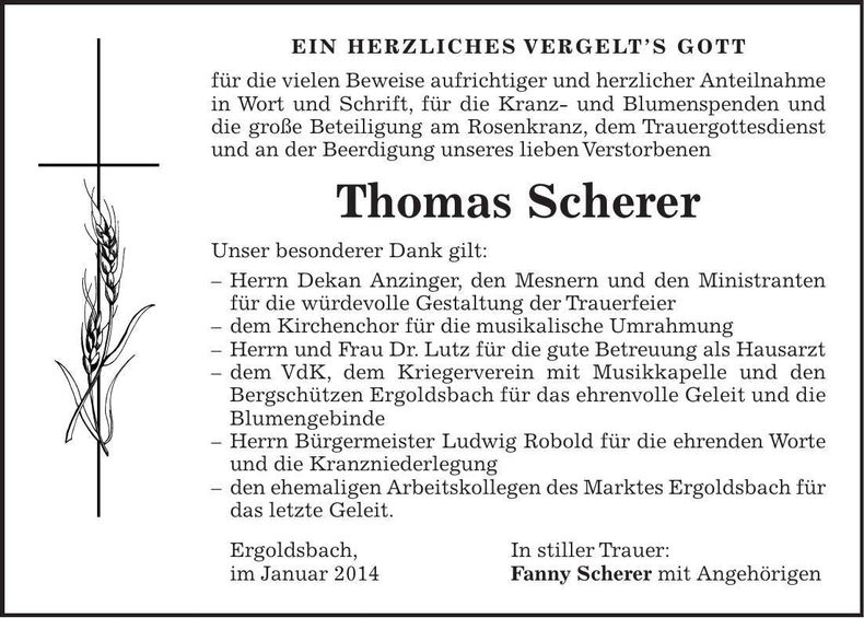 Traueranzeige Thomas Scherer