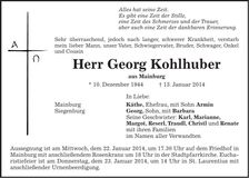 Traueranzeige Georg Kohlhuber