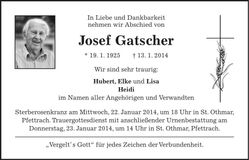 Traueranzeige Josef Gatscher