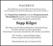 Traueranzeige Josef Kilger