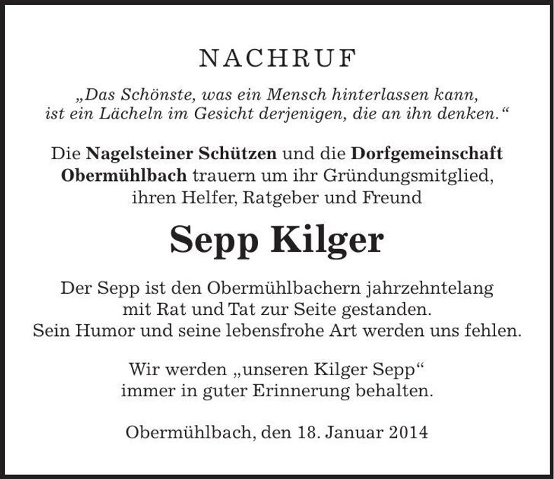 Traueranzeige Josef Kilger