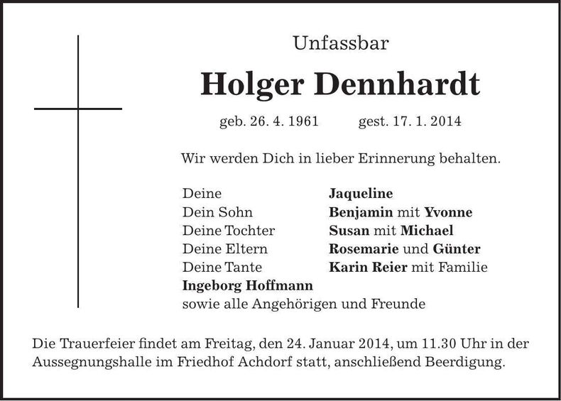 Traueranzeige Holger Dennhardt