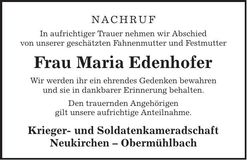 Traueranzeige Maria Edenhofer