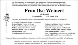 Traueranzeige Ilse Weinert