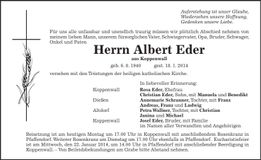 Traueranzeige Alber Eder