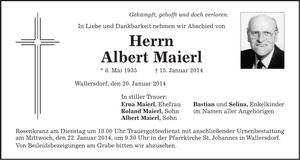 Traueranzeige Albert Maierl