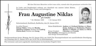 Traueranzeige Augustine Niklas
