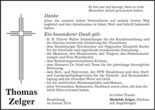 Traueranzeige Thomas Zelger