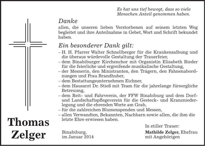 Traueranzeige Thomas Zelger