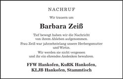 Traueranzeige Barbara Zeiß