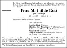 Traueranzeige Mathilde Rott