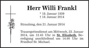 Traueranzeige Willi Frankl