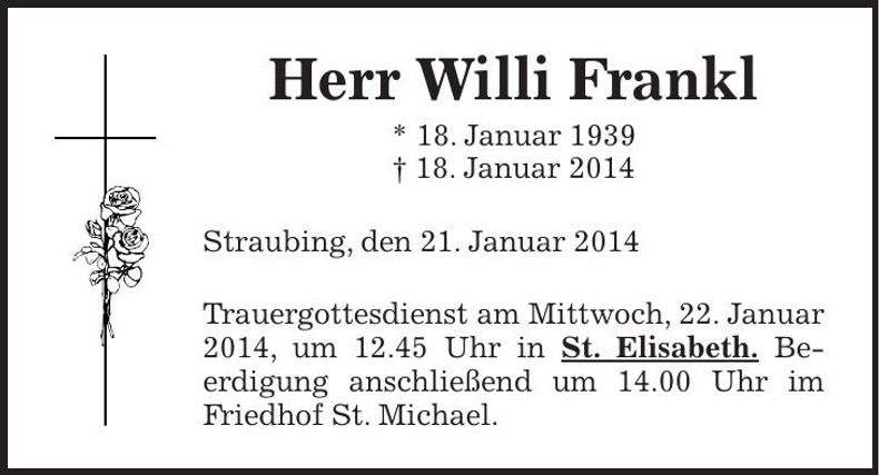 Traueranzeige Willi Frankl
