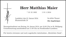 Traueranzeige Matthias Maier