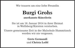 Traueranzeige Burgi Grohs