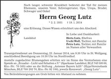 Traueranzeige Georg Lutz