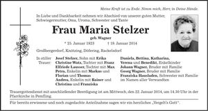 Traueranzeige Maria Stelzer