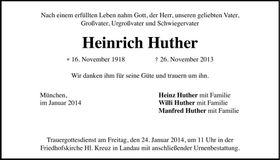 Traueranzeige Heinrich Huther