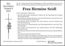 Traueranzeige Hermine Seidl