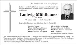 Traueranzeige Ludwig Mühlbauer