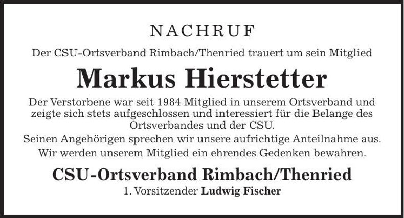Traueranzeige Markus Hierstetter