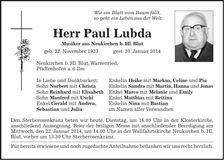 Traueranzeige Paul Lubda
