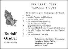 Traueranzeige Rudolf Gruber