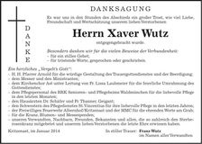Traueranzeige Xaver Wutz