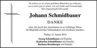 Traueranzeige Johann Schmidbauer