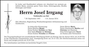 Traueranzeige Josef Irrgang