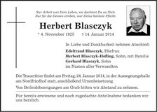 Traueranzeige Herbert Blassczyk