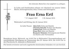 Traueranzeige Erna Ertl