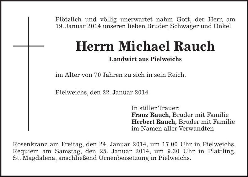 Traueranzeige Michael Rauch