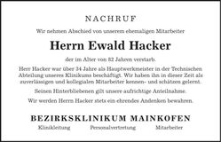 Traueranzeige Ewald Hacker