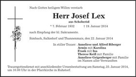 Traueranzeige Josef Lex