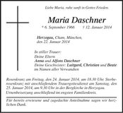 Traueranzeige Maria Daschner