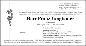 Traueranzeige Franz Jungbauer