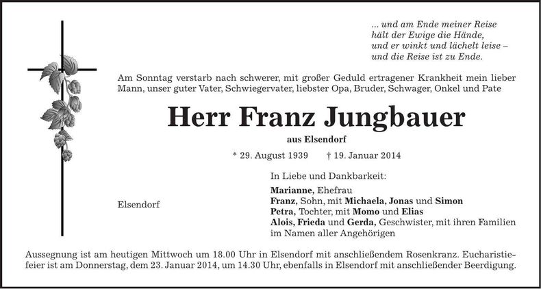 Traueranzeige Franz Jungbauer
