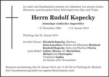 Traueranzeige Rudolf Kopecky
