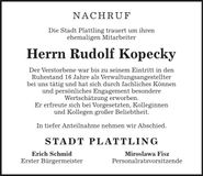 Traueranzeige Rudolf Kopecky