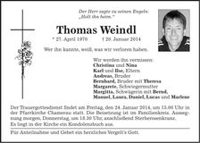 Traueranzeige Thomas Weindl