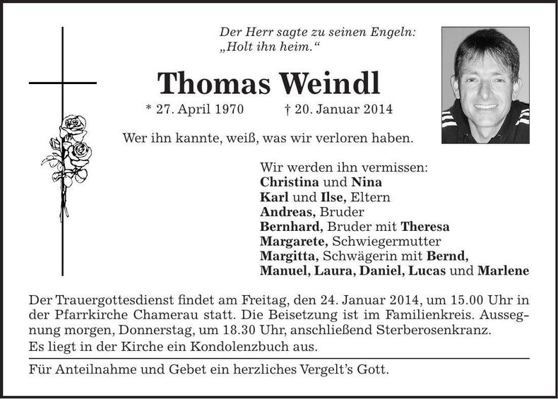 Traueranzeige Thomas Weindl