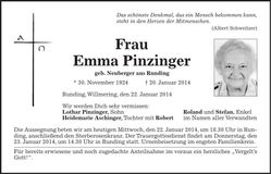 Traueranzeige Emma Pinzinger