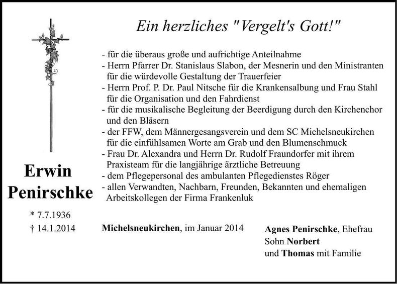 Traueranzeige Erwin Penirschke