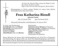 Traueranzeige Katharina Biendl