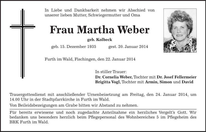Traueranzeige Martha Weber