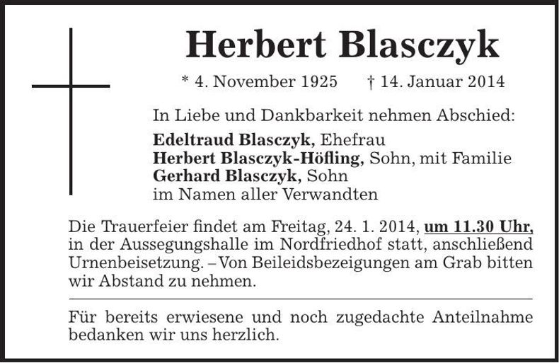 Traueranzeige Herbert Blasczyk